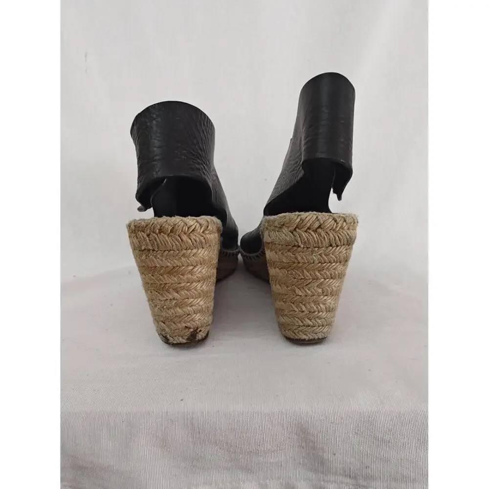 Celine Phoebe Philo Wedge Black Leather Espadrille‎ Sandals EU 38 7.5 *Flaw